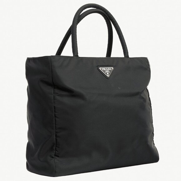 Prada Black Tessuto Nylon Logo-Plaque Tote - Picture 2 of 11